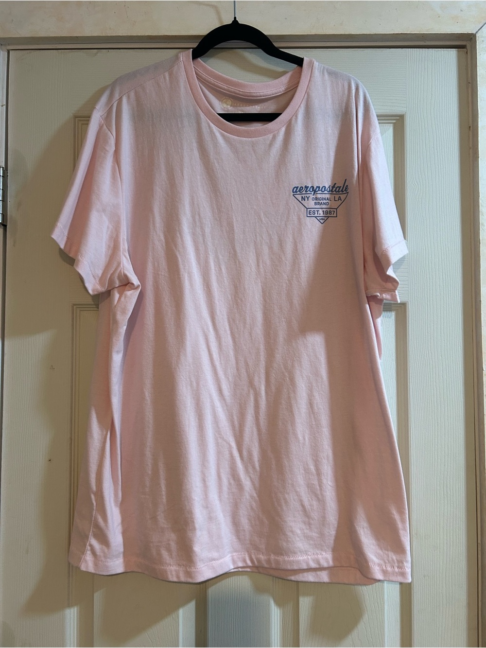 Aeropostale Pale Pink Short Sleeve Tee with Small Navy Chest Logo